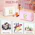 Initial Makeup Bag (White A) - Personalized Zippered PU Leather Waterproof Cosmetic Pouch for Women