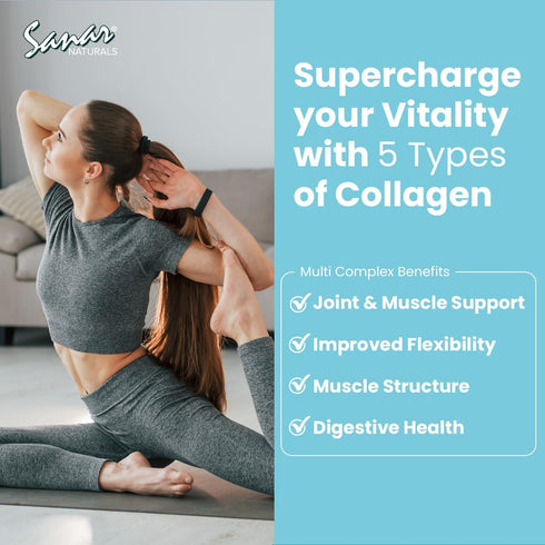 Sanar Naturals Collagen Pills Multi Complex - Type I, II, III, V, X - Extra Strength for Hair, Skin, Nails & Joints -