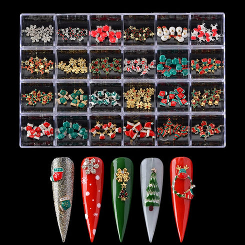 Nail Art Decoration Kit, 240Pcs Christmas Nail Charms Rhinestones Mixed Designs for Nails Crafts Accessories