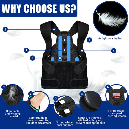 Adjustable Posture Corrector for Women and Men - Back Brace for Pain Relief, Lumbar Support, Breathable Back Support