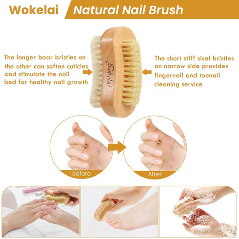 Nail Brush for Cleaning Fingernails, 2 Pieces Wooden Scrub Brushes with Natural Boar and Sisal Bristle