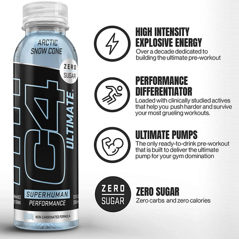 Cellucor C4 Ultimate Energy Drink, Non-Carbonated Zero Sugar Pre Workout Drink + Beta Alanine, 12 Fl Oz (Pack of 12)