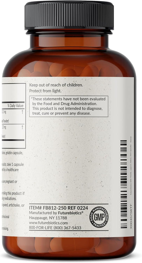 Futurebiotics Milk Thistle Silymarin & Dandelion Root: Liver Health Support, Antioxidant Support, Detox, 250 Capsules