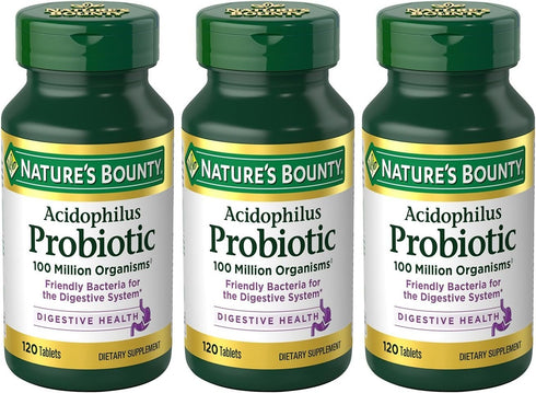 Nature's Bounty Probiotic Acidophilus, 360 Count, 360 Tablets (3 X 120 Count Bottles)