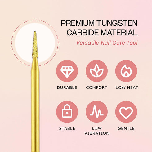 PANA 3/32" Carbide Cuticle Nail Drill Bit for Cleaning, Gel Polish & Acrylic Removal, Gold