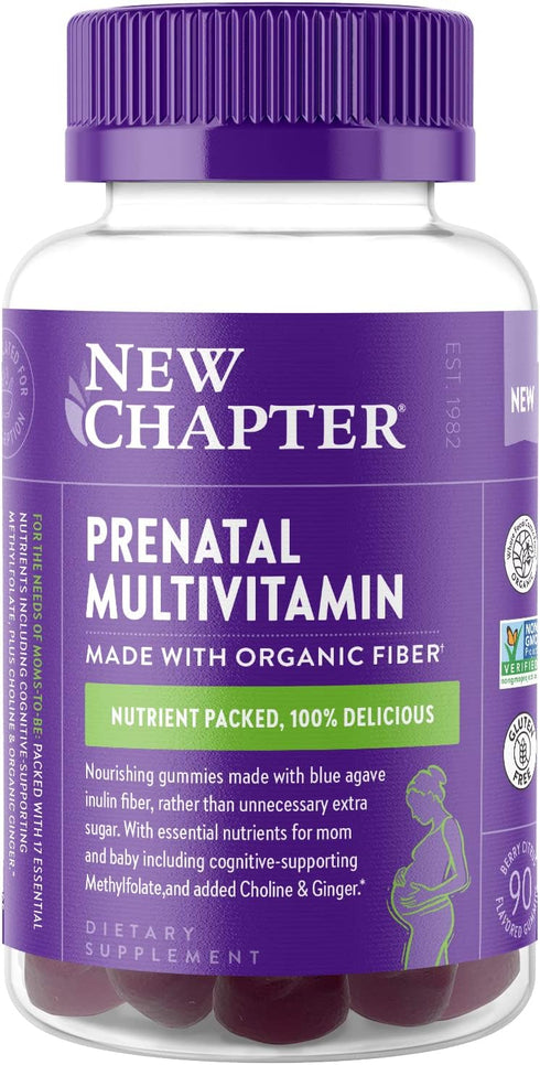 New Chapter Prenatal Multivitamin Gummies 67% Less Sugar, Prenatal Gummies for Mom