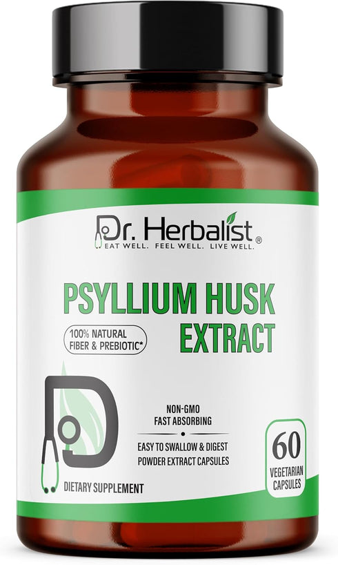 Dr. HERBALIST Psyllium Husk Extract 1000mg, 60 Veg Capsules for Digestion and Daily Fiber Support