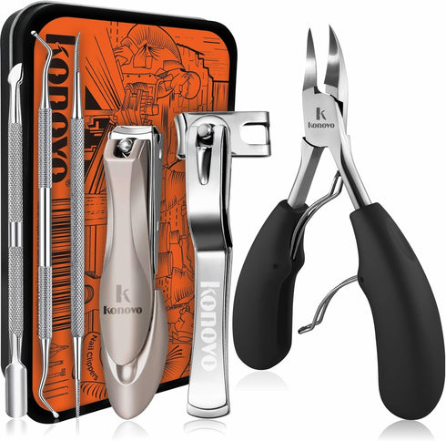 Toenail Clippers for Seniors, Professional Heavy Duty Long Handle Nail Clippers, 6Pcs Black