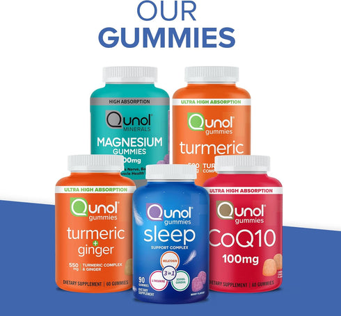 Qunol Turmeric and Ginger Gummies, 90 Count - Vegan, Gluten Free Joint Support Supplement with Ultra High Absorption