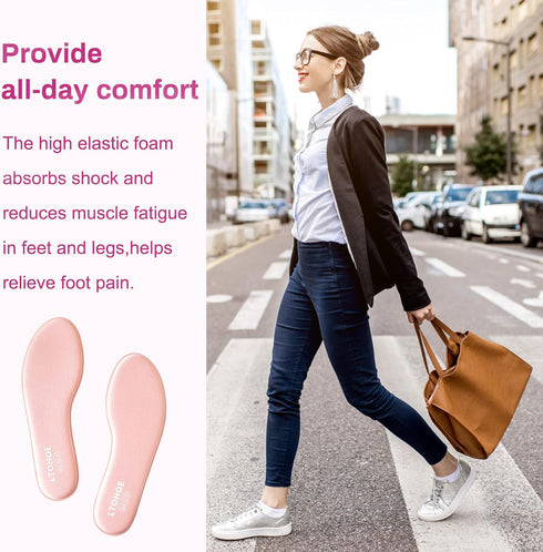 LTOHOE Memory Foam Insoles for Women, 8mm Pink Replacement Shoe Inserts for Running, Hiking, Sneakers