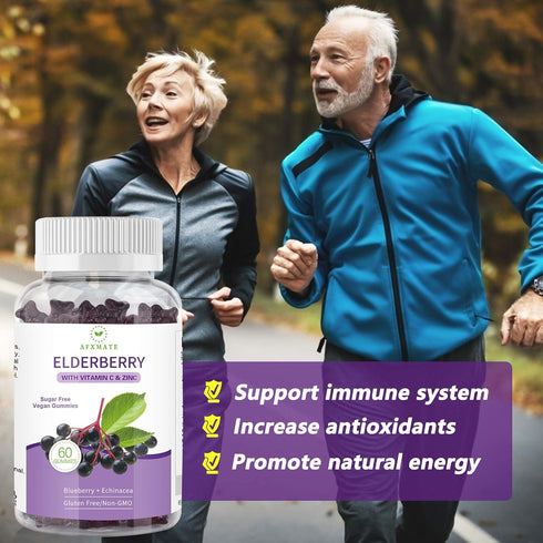 AFXMATE (2-Pack) Elderberry Gummies - Sambucus Black Elderberry with Zinc and Vitamin C, 120 Gummies