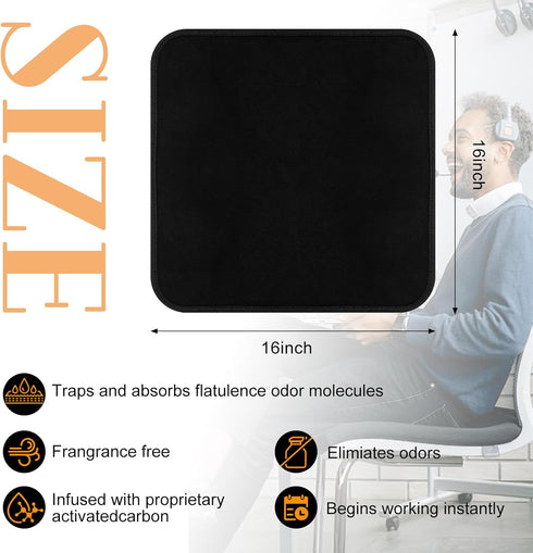 3 Pcs Activated Carbon Chair Pads 16 x 16 Inch Flatulence Pad Reusable Odor Absorbing Chair Pads Incontinence Chair Pads Fart Odor Pads for Car Home Office Seat Protector