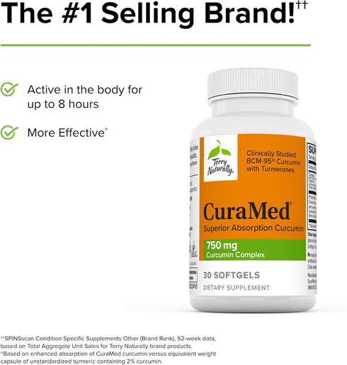 CuraMed 750 mg Curcumin Complex, 30 Softgels, Non-GMO, Gluten Free by Terry Naturally