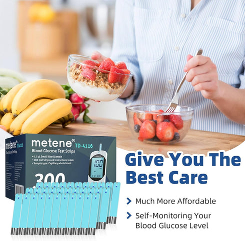 Metene TD-4116 Blood Glucose Test Strips - 300 Count for Diabetes, Use with Metene TD-4116 Blood Glucose Monitor Only