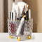 360 Rotating Makeup Brush Holder Organizer - Clear Desktop Bathroom Vanity Storage for Cosmetics, 6 Slot Cup