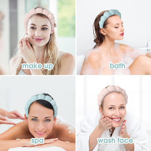 Sponge Spa Headband for Women, Soft Terry Towel Cloth Fabric with 2PCS Wrist Washband for Skincare.