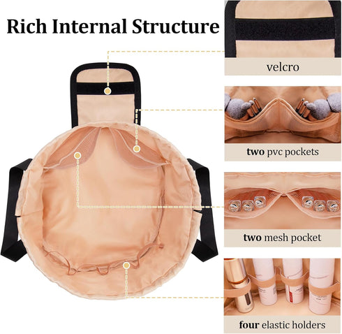 Barrel Drawstring Makeup Bag Large Travel Makeup Bag,Portable Large Capacity Cosmetic Bag Toiletry Organizer for Travel Accessories Make Up Essentials and Hair Product,Gifts (Rose retro style)