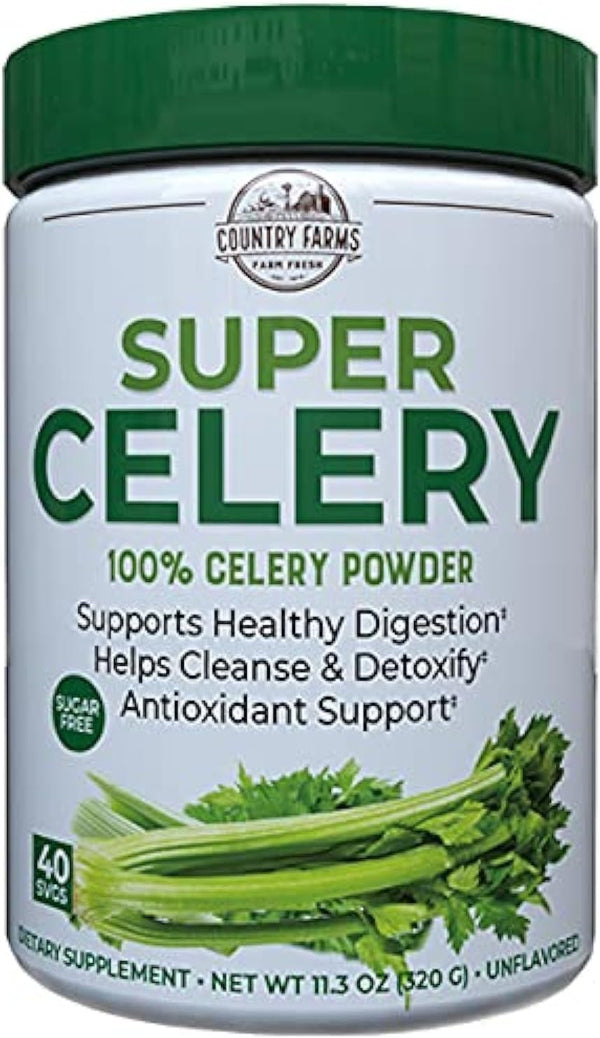 COUNTRY FARMS Super Celery Powder | 100% Celery Powder for Healthy Digestion & Detox, 40 Servings, 11.3 Oz