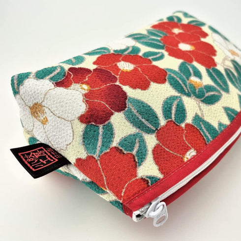 Terra Distribution Small Makeup Bag for Purse - Traditional Edo Komon Design Cute Cosmetic Pouch (Camellia Flower,