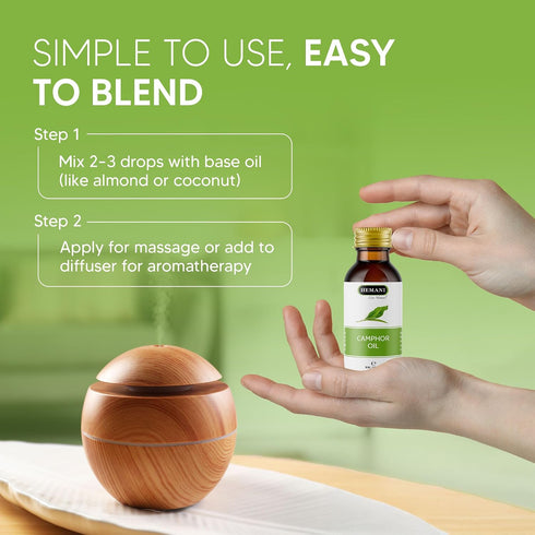 Hemani 30ml (1 Oz) 100% Camphor Oil Fl - Pure Steam Distilled | Cinnamomum Camphora | Natural Aromatic Oil for Massage
