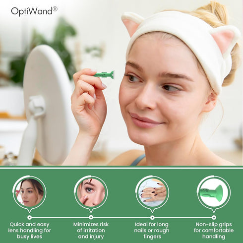 Pincher 1.75" OptiWand Green Soft Contact Lens Removal & Insertion Tool - Silicone Rubber Soft Lens Applicator