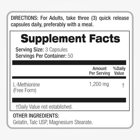 FITO MEDIC'S Lab - Methionine, L Methionine 1200mg, 150 Capsules, Antioxidant Promoter, Ultra High Absorption
