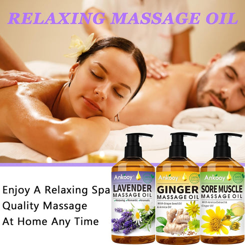 3 Pack Massage Oil for Therapy, Sore Muscle Oil, Arnica Oil, Lavender Oil, Ginger Oil, Relaxing Massage Gifts Kit