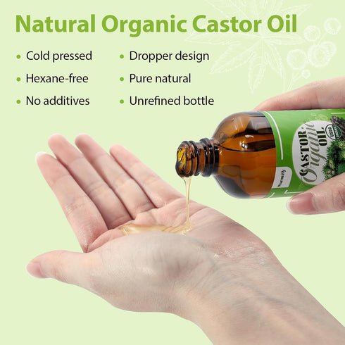 Warmify 50 (8oz) Pack Pcs Castor Oil Patches with Castor Oil Organic Cold Pressed Unrefined Glass Bottle,Cotton Caster