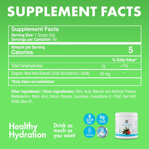 Yes You Can! Organic Aloe Vera Powder Drink Mix - Hydration Booster with Pure Aloe Juice, Hibiscus Flavor - 40 Servings