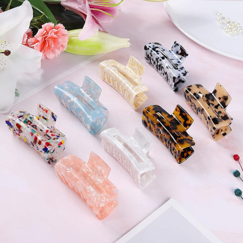 laxizar Hair Claw Clips 8 Pack, Tortoise Barrettes Rectangle Shape, 3 Inch Fashion Clips for Women
