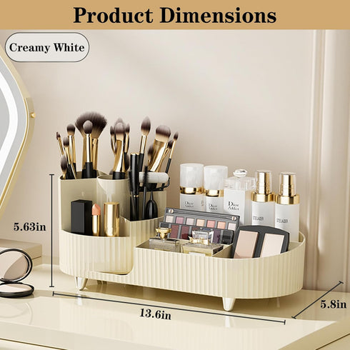 Rotating Makeup Organizer for Vanity, Large Spinning Cosmetic Storage with Brush Holder and Display Case