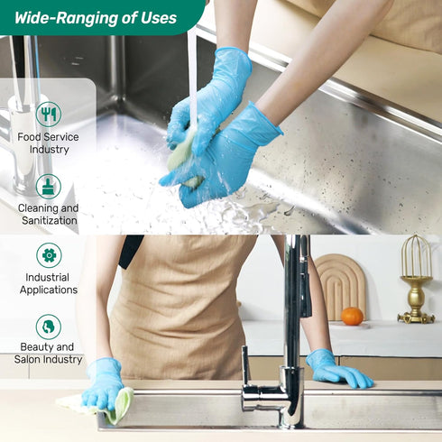 Nitrile Gloves D1, Disposable Gloves for Cleaning, Food Prep, Industrial Grade, Non-Sterile, Blue, 100 Count, Medium