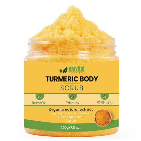 Turmeric Body Scrub - Handmade Natural Scrub for Body, Face, Hand, and Foot, Suitable for All Skin Types (7.8oz)