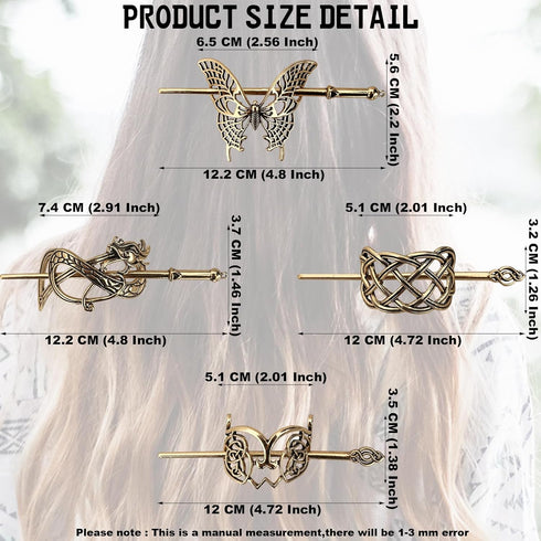 Viking Metal Hair Clips: 8-Pack Vintage Hair Sticks for Buns Silver Gold Retro Celtic Hair Accessories