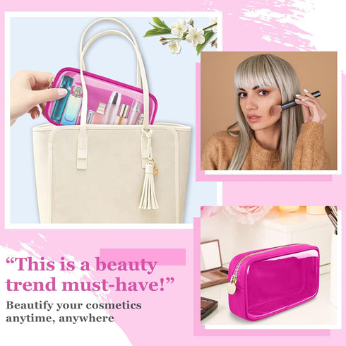 Small Clear Travel Makeup Organizer Bag for Purse, Cute Cosmetic Zipper Pouch, Transparent PVC & Nylon Waterproof