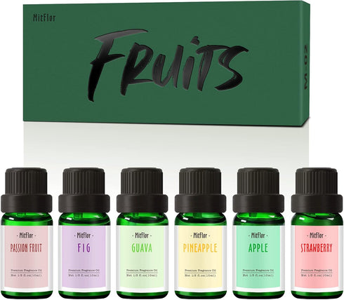 MitFlor Premium Fruit Essential Oils - 6x10ml Fragrance Oil for Candle Soap Making, Summer Diffuser Scents