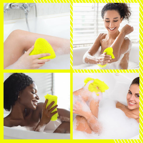 Geiserailie African Long Bathing Net Sponge - Luminous Yellow Long Net Shower Body Scrubber for Daily Use