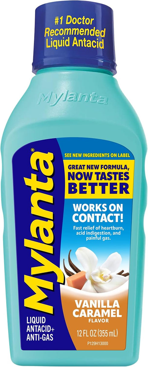 Mylanta Heartburn and Gas Relief, Liquid Antacid, Vanilla Caramel Flavor, 12 Fluid Ounce