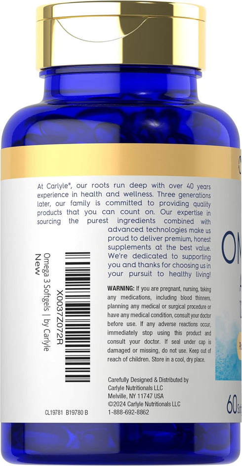 Carlyle Vegan Omega 3 Supplement | 60 Softgels | 1290 mg | Plant Based | Non-GMO & Gluten Free from Algae Oil