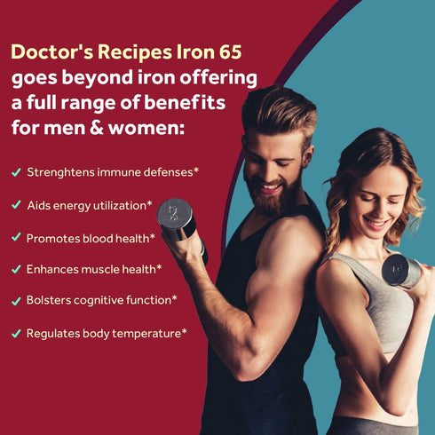 Doctor's Recipes Iron Supplement 65 mg with Vitamin C for Red Blood Cells and Immunity Health