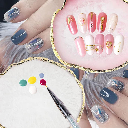 Nail Art Palette Resin, Mixed Color Nail Painting Display Board with Gilded Edge for Makeup (White)