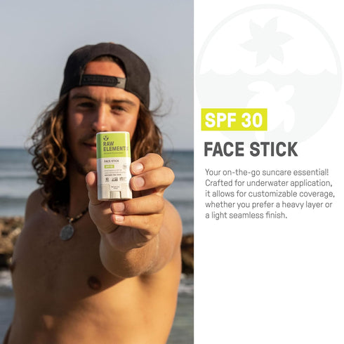 Raw Elements Face All-Natural Mineral Sunscreen Stick, 0.5 oz - Non-Nano Zinc Oxide, SPF 30+, Reef Safe