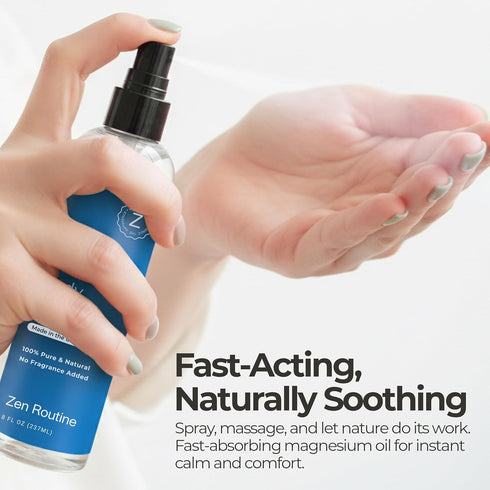 Set Zen Routine Magnesium Spray + Lotion Relaxing & Soothing Body Care for Daily Use Unscented, Non-Greasy, Less Itch