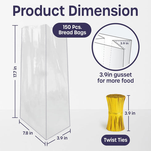 volila 150 Pack Reusable Plastic Bread Bags - Clear Loaf Bags for Homemade Bread - Perfect for Baked Goods Storage