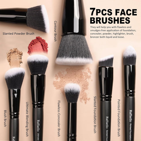Raffaello Makeup Brushes 15Pcs Premium Synthetic Brush Set for Foundation, Contour, Blush, Concealer, Eye Shadow