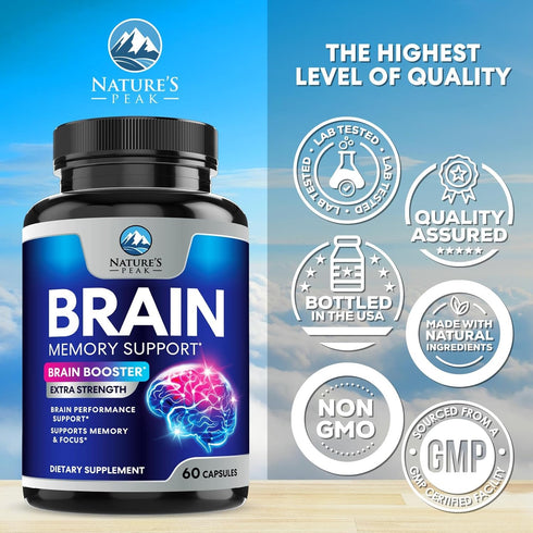 Brain Supplements for Memory and Focus, Nootropic Support for Concentration, 60 Capsules