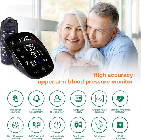 Blood Pressure Monitor, Automatic Upper Arm Cuff, 9"-21" Adjustable, Dual User 240 Set Memory, Digital BP Machine