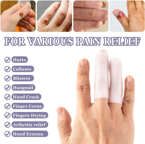 ANCIRS 10pcs Gel Finger Support Protector Caps Gloves, Silicone Fingertips for Cracking, Eczema, Arthritis (Large,