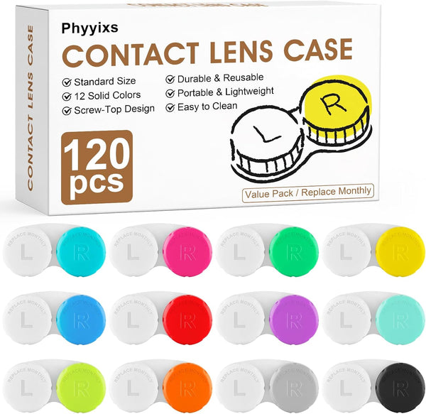 Phyyixs 120 Pack Colorful Contact Lens Cases Bulk, Cute Leak-Proof Storage Box with