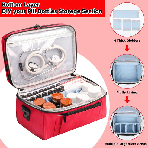 Tesuko Medicine Bag for Traveling with Portable Small Pouch, Double Layer Pill Bottle Organizer Storage Case